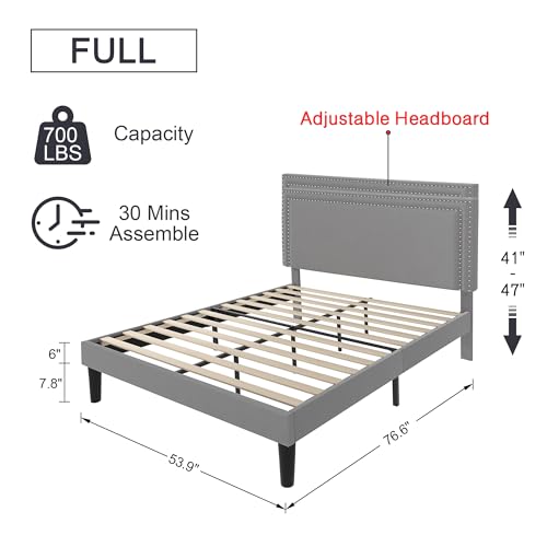 VECELO Queen Size Upholstered Platform Bed Frame with 4 Storage Drawers, Adjustable Velvet Rivets Headboard, Wooden Slats Support, No Box Spring Needed, Easy Assembly