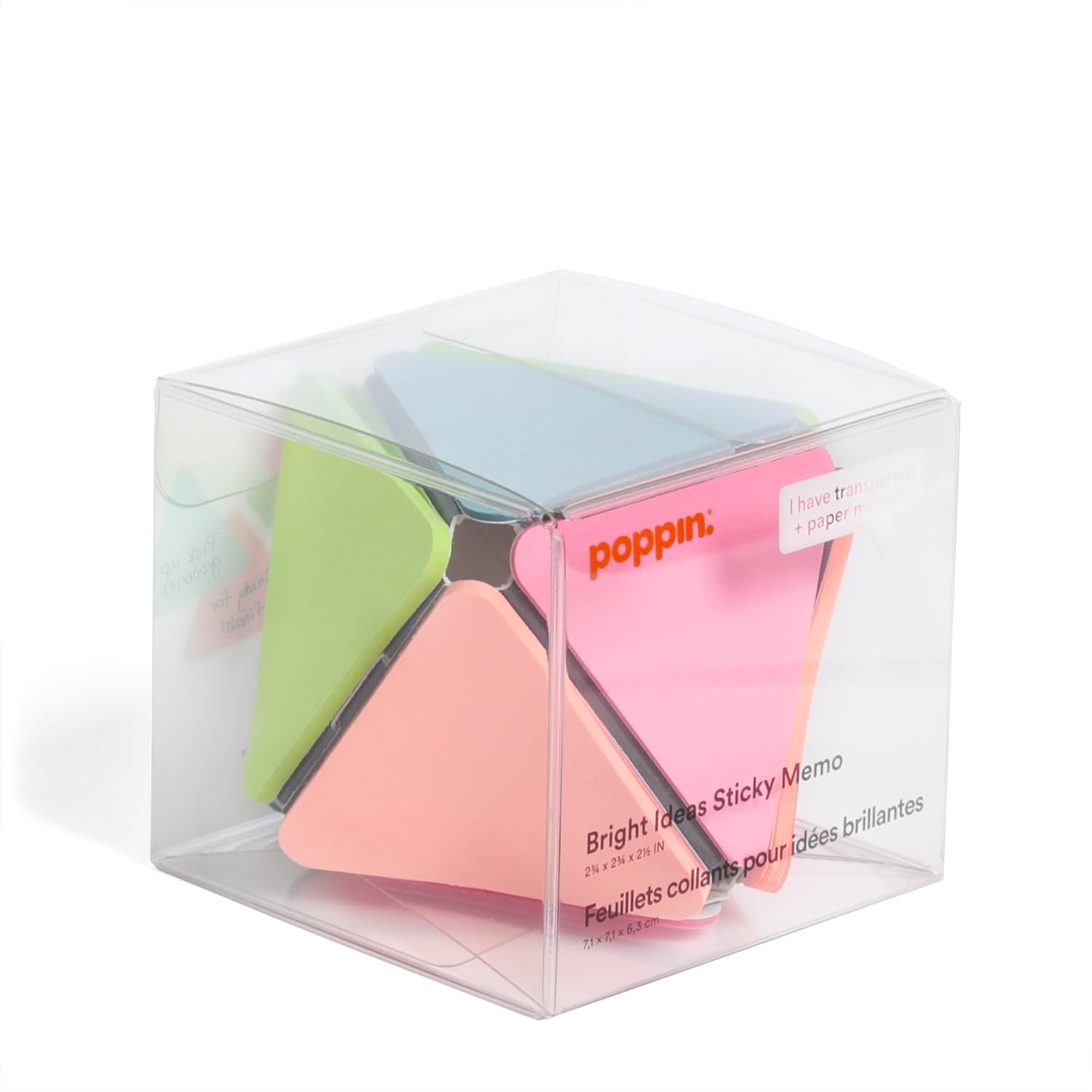 Poppin Sticky Notes Ball - Triangular Sticky Notes Set, Pastel Sticky Notes, Transparent Sticky Notes, 8-Sided Memo Ball with 4 Colors