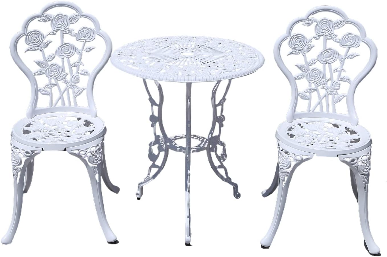 Outdoor Furniture Bistro Set with Rose Pattern 1 Table 2 Chairs for Garden Patio Porch (White)