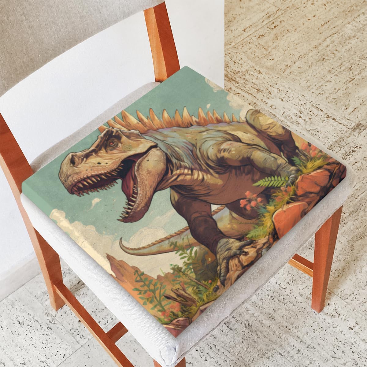 Dinosaur Hilltop Plant Square Seat Cushions 16 * 16 Inch High Density Sponge Filling Soft Comfortable Removable with Zipper Chair Cushion for Kitchen Dining Room Couch Office Chairs Car