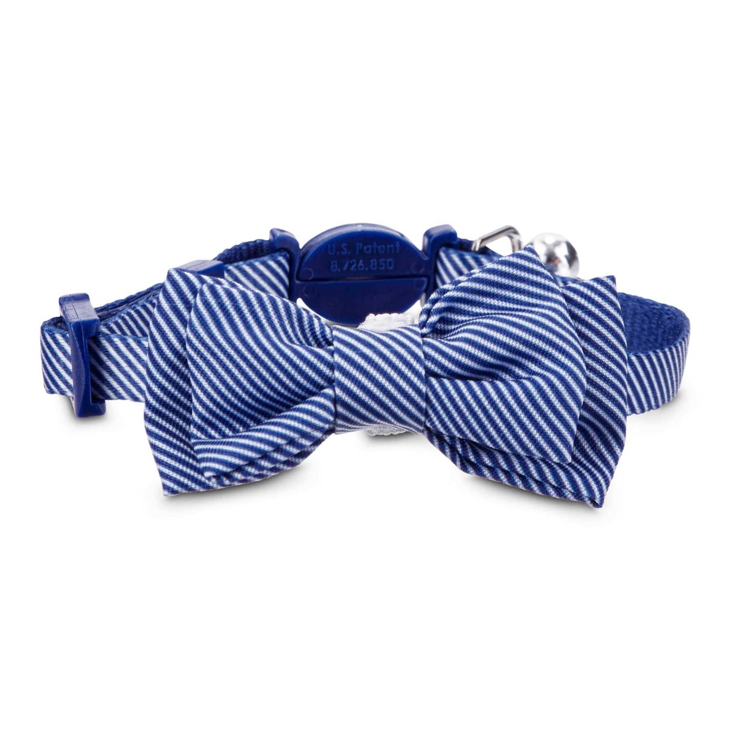 YOULY Blue Seersucker Breakaway Bowtie Kitten Collar - Pet Supplies online store