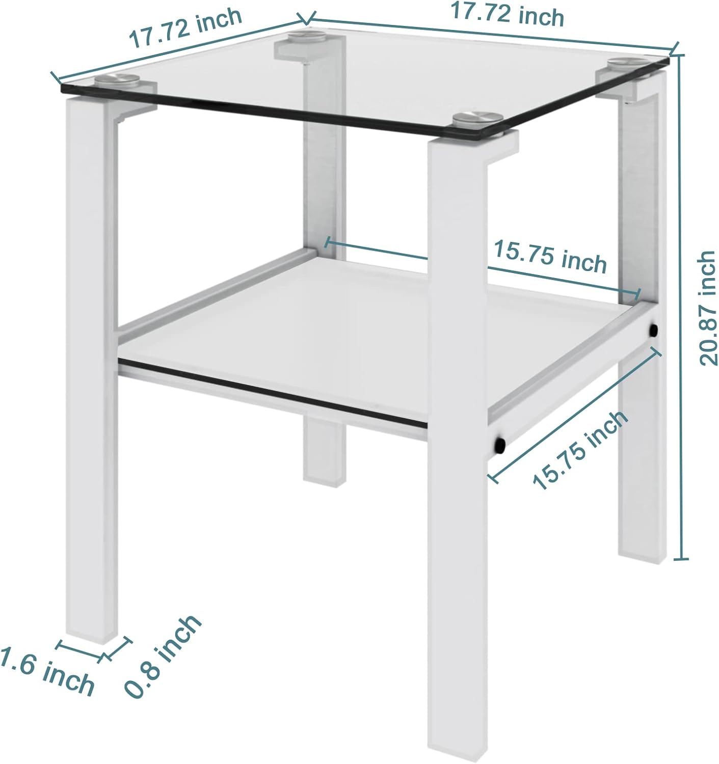 Glass End Table, Living Room Sofa Side Table, 2 Layer White Small Corner Table, Night Stands for Bedroom Mordern Furniture (White-End Table (1 piece))