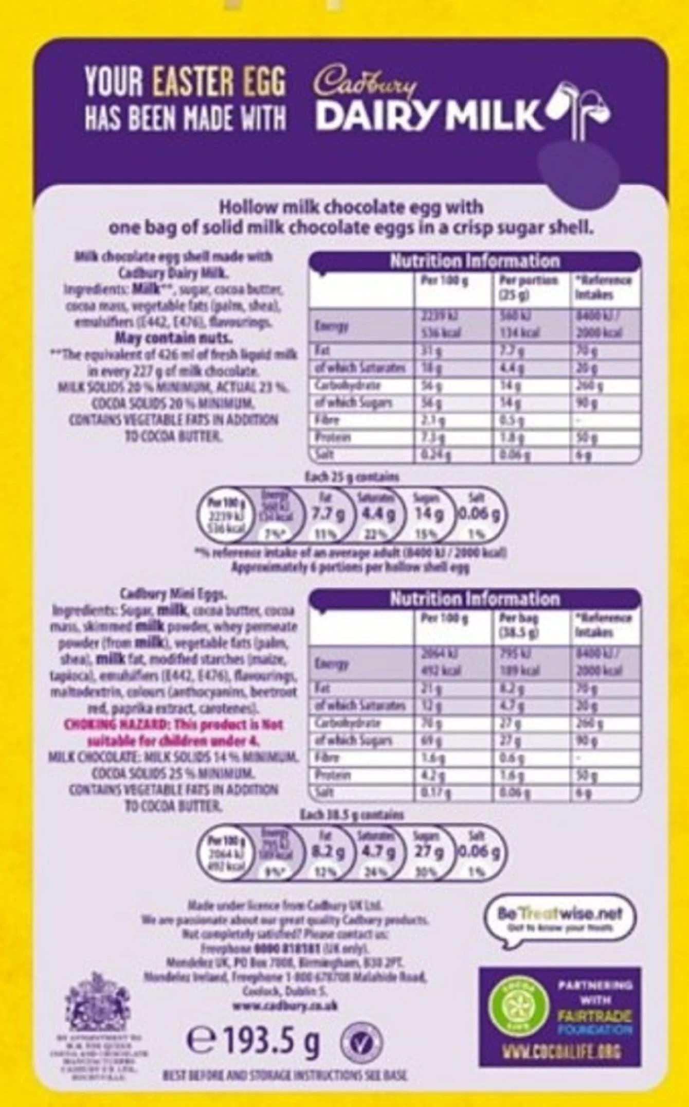 Cadbury Mini Eggs Large Egg 193.5G