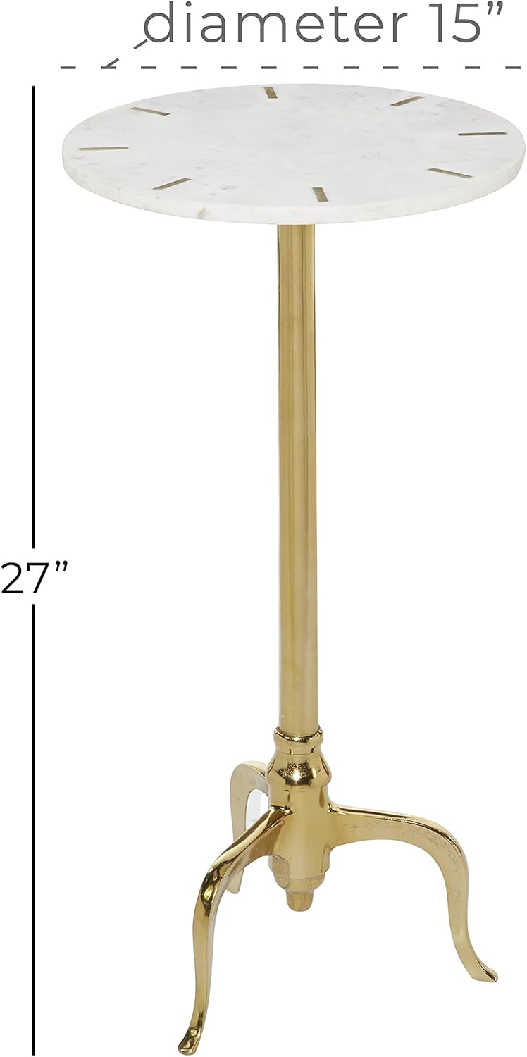 Deco 79 Marble Side End Accent Table End Table with Gold Inlay and Scrolled Base, Side Table 15