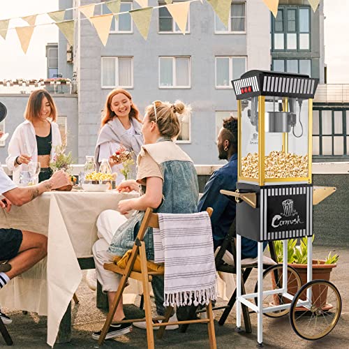 Popcorn Maker Professional Cart Retro Classic Popcorn Popper Machine 8 Ounce with Nonstick Kettle for Home Use, Party and Birthday Gift, Black