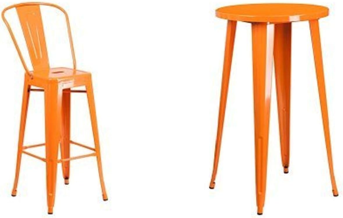 Flash Furniture 24'' Round Orange Metal Indoor-Outdoor Bar Table Set with 2 Cafe Stools