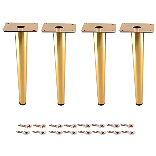 28 Inch Furniture Table Legs Golden, Steel Round Tapered Modern Coffee Table Feet, Straight Metal Furniture Leg Hardware for Cabinet and Couch, 4 Pack