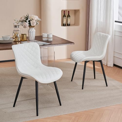 Kidol & Shellder Upholstered Dining Chairs Set of 2 Kitchen Dining Room Chairs Mid Century Modern Kitchen Chairs Dining Table Chairs Faux Leather Side Chair for Waiting Living Room Bedroom(White)