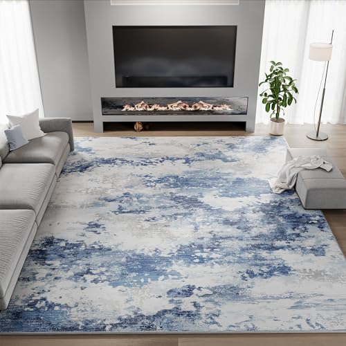 Area Rugs for Living Room Rug 8x10 Carpet-Rugs for Bedroom Abstract Modern Dining Room Rug Office Rug Low Pile Machine Washable Rug Non Slip Durable Grey Rug