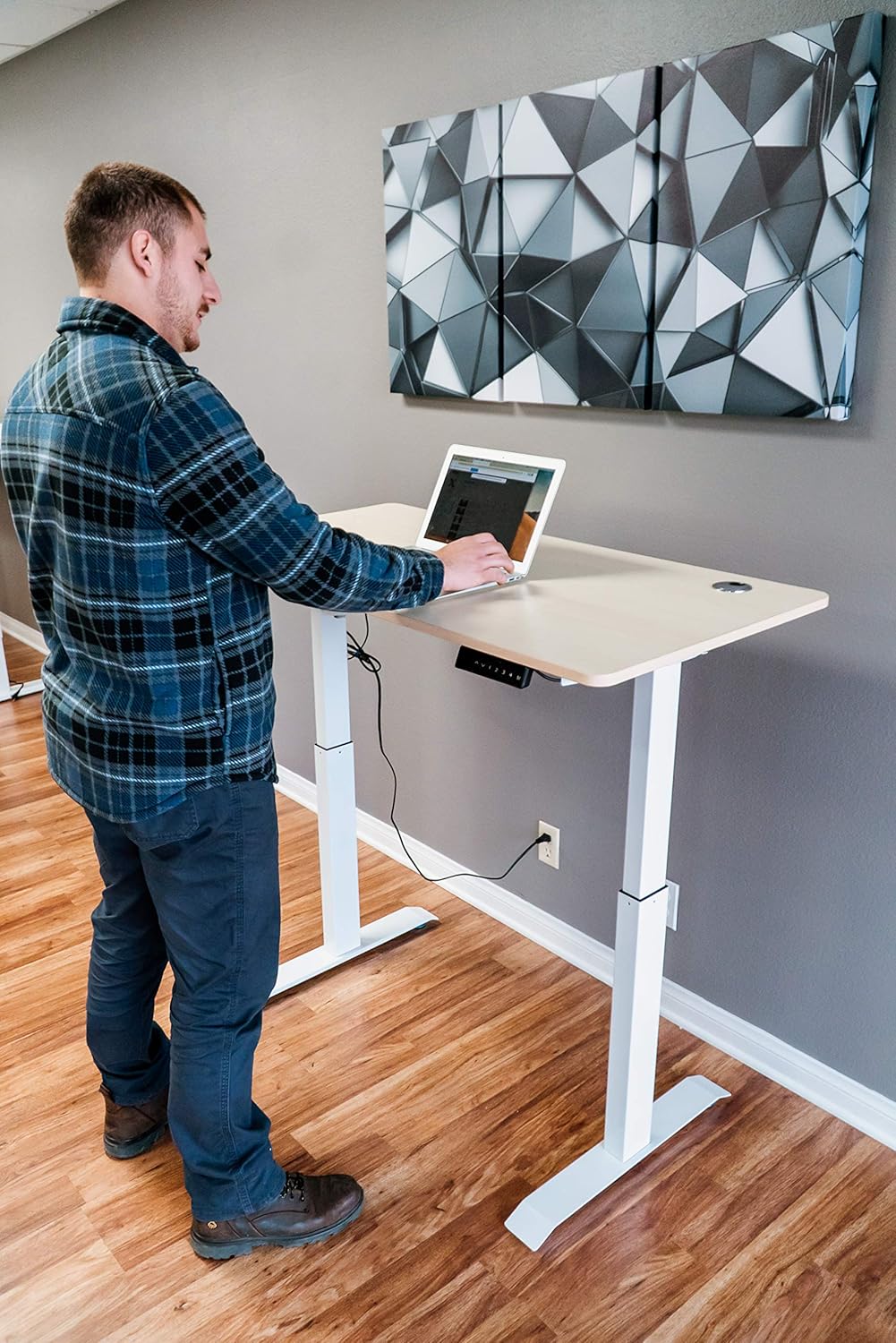 ErgoMax Electric Adjustable Single Motor Desk Frame w/Tabletop, 45.25 Inch Max Height, White