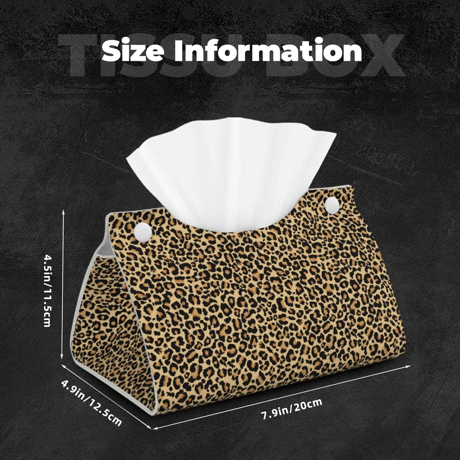 Leather Tissue Box Cover - Leopard Print Long PVC Tissue Box Holder for Dining Tables, Desks, Bedside Tables, Modern Tissue Holder Cover for Living Room, Office, Bedroom Decor