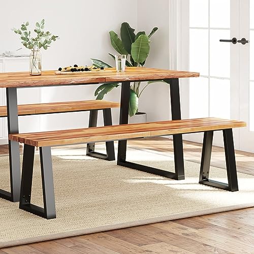 Wooden Bench Seating Chair with Live Edge, Solid Wood Live Edge Dining Bench with Metal Frame, 63