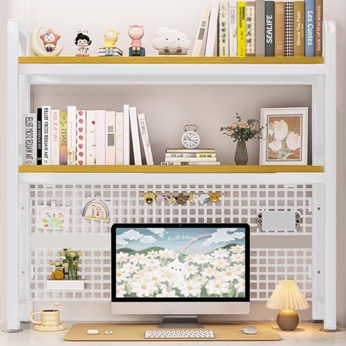 2 Tier Industrial Style Desktop Bookshelf with Pegboard, Desk Organizer, Office Desk, Privacy Panel for Gaming Desk and Computer Desk, Black