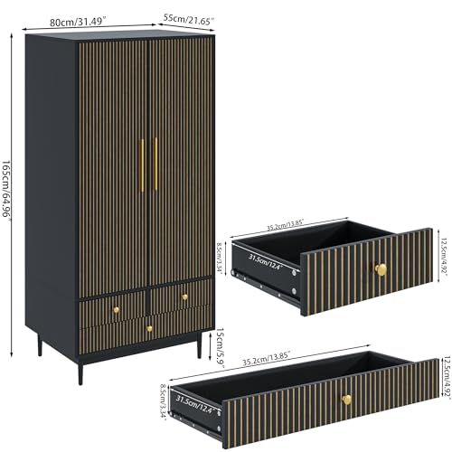 Armoire Wardrobe Closet with 2 Fluted Doors,64.96