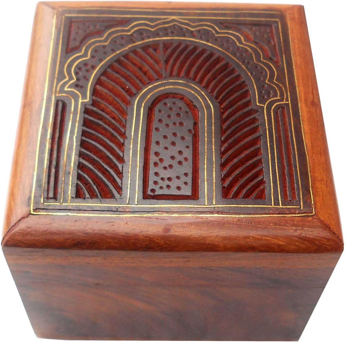 Elegant Design Hand Made Indian Brass Inlay Sheesham Wood Jewelry Box - Size 3
