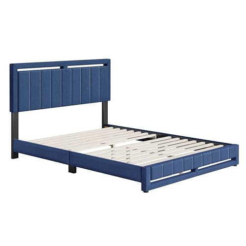 Boyd Sleep Sail Away Upholstered Platform Bed with Headboard and Durable Mattress Foundation with Strong 14 Wood Slat Supports, No BoxSpring Required: King, Blue/Gray