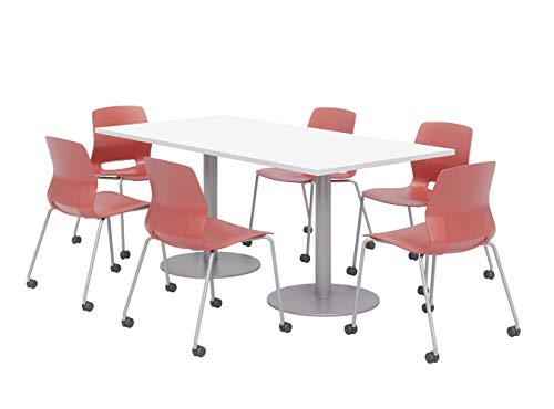 Lola Series Dining Set, Designer White Table, Coral Caster Chairs