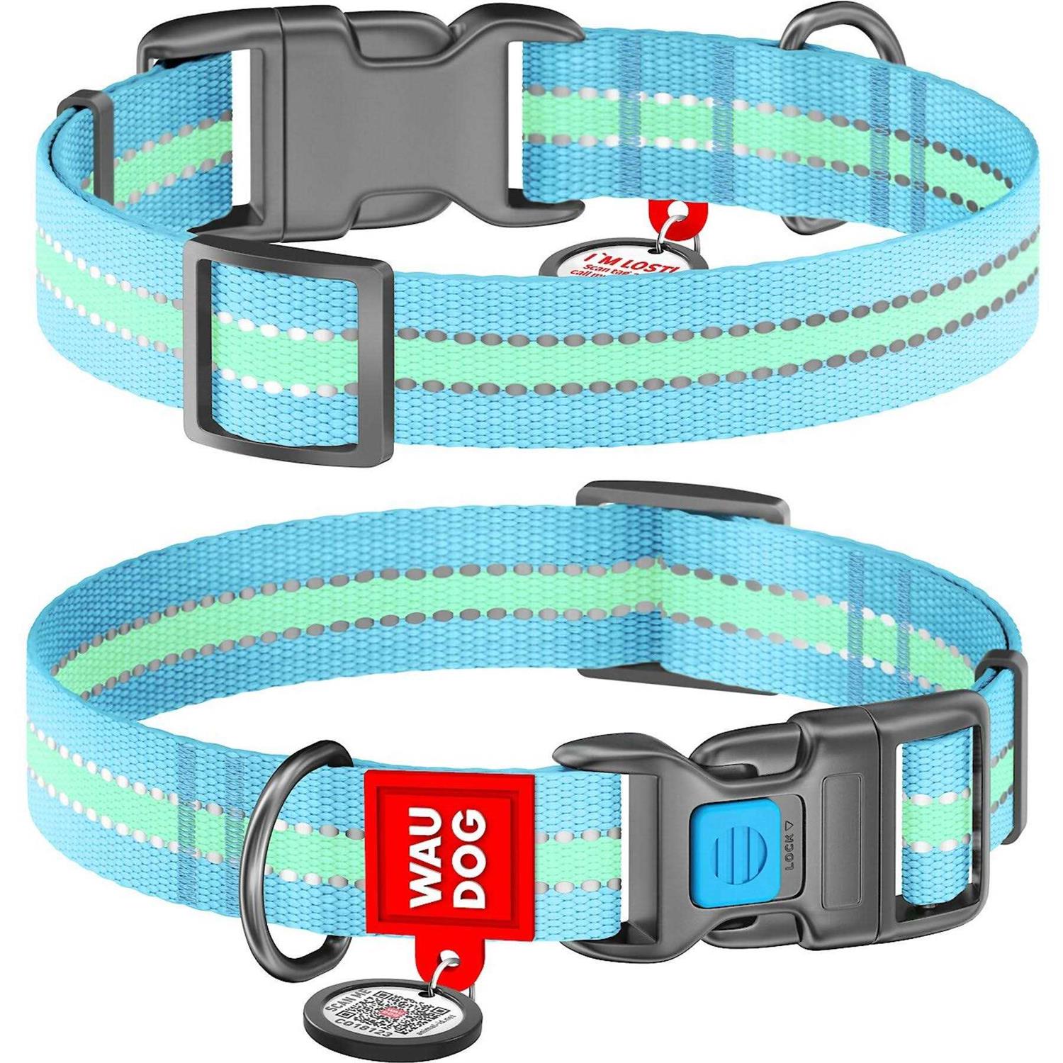 WAUDOG Glow in the Dark QR Passport Nylon Standard Dog Collar Blue - Pet Supplies online store