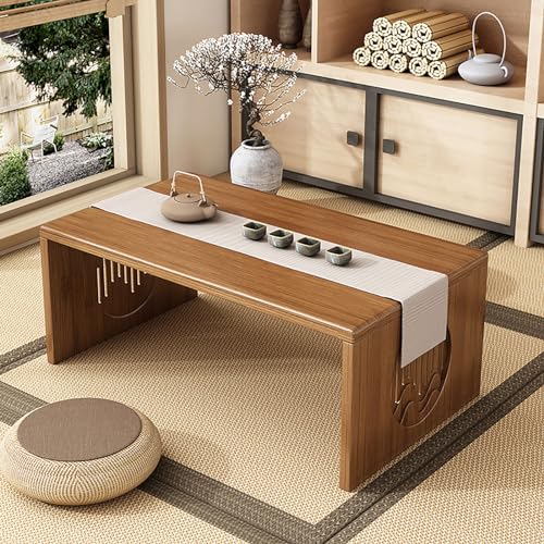 Folding Japanese Coffee Table Folding Japanese Style Floor Table,Solid Wood and Bamboo Low Tatami Table, Portable Meditation and Tea Table for Living Room/Home Office/Tea Room/Home Decor, Easy Storage