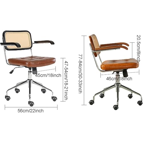 Modern Home Office Chair, Rattan Office Chairs, Adjustable Swivel Computer Chair with Rattan Mid-Back Support, Ergonomic Study Chair Retro Armchair,A