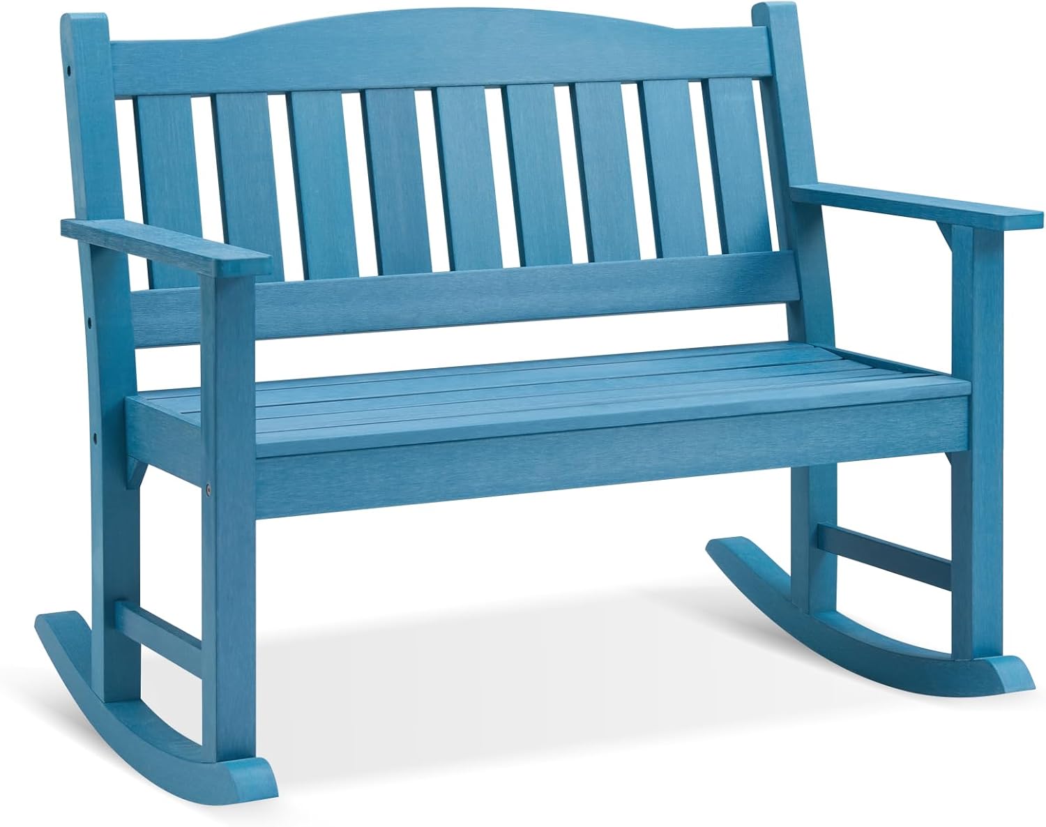 Rocking Chair Outdoor for 2 Person, Poly Lumber Oversized Front Porch Rocking Bench, Weather Resistant, Heavy Duty Patio Rocker Chairs with Wide Curved Seat for Lawn, Garden and Poolside (Blue)