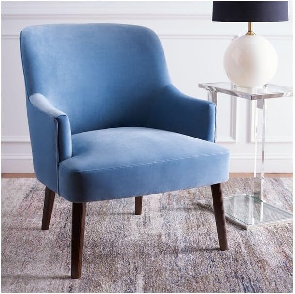 SAFAVIEH Home Collection Briony Light Blue Velvet/Walnut Accent Chair ACH4003C