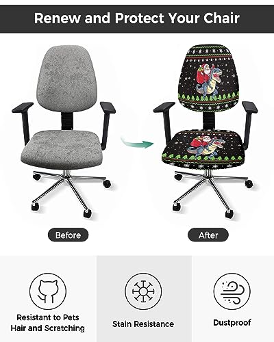 Stretch Office Chair Covers - Removable Desk Chair Cover for Office - Funny Santa Claus and Dinosaur Snowflakes Black Universal Computer Chair Cover Chair Protector