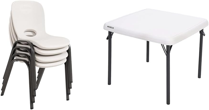 Lifetime 80383 Kids Stacking Chair, Almond & 80425 Kids Folding Table, Almond, 36