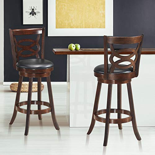 COSTWAY Bar Stools Set of 2, Counter Height Dining Chair, Fabric Upholstered 360 Degree Swivel, PVC Cushioned Seat, Perfect for Dining and Living Room (Height 24