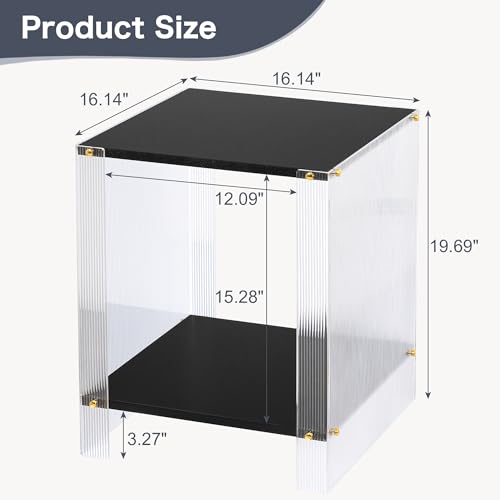 Black Side Table Modern, Acrylic Side Tables, 2-Tier Square End Table for Living Room, Bedroom Nightstand