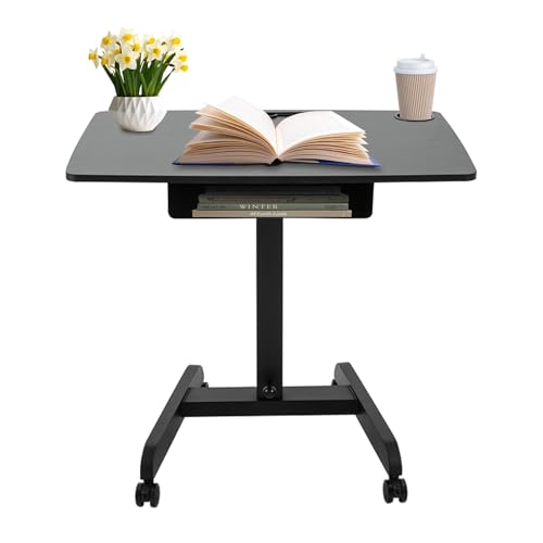 Height Adjustable Laptop Standing Desk Foot Pedal Rolling Desk, Mobile Podium Lectern for Home, Office& Classroom Adjustable Height: 29.8-44.3 in (Black)
