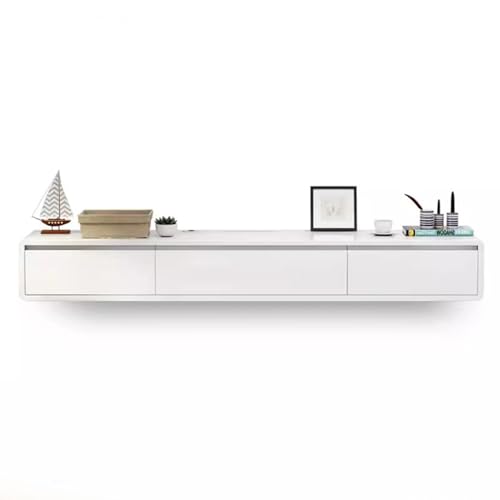 White Floating TV Cabinet with Two Drawers Living Room Wall Cabinet Wall-Mounted Tv Unit Media Console(160CM/63.0IN)