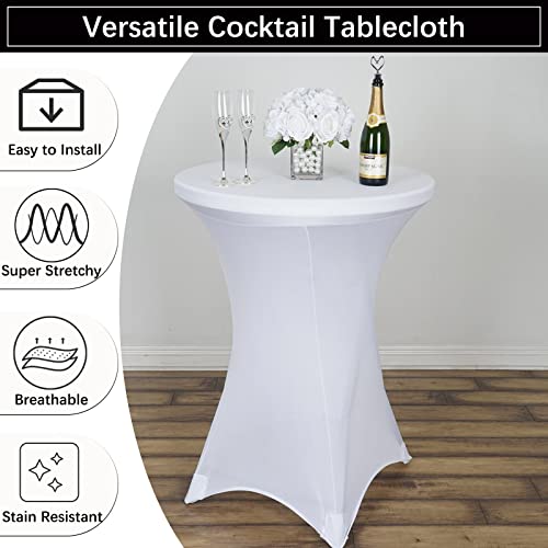 2 Pack 32x43 Inch Green Spandex Cocktail Table Covers, Fitted Round Cocktail Tablecloth, Stretch Highboy Table Cover Cloth for Wedding, Party, Banquet, Event