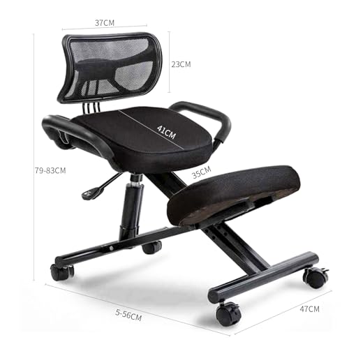 Kneeling Chair with Back Support,Kneeling Chair Ergonomic for Office,Adjustable Stool for Home and Office with 4 Wheels and Thick Cushions,Black