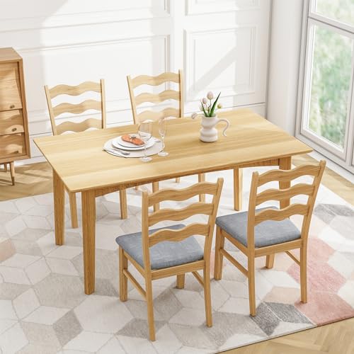 Giantex Wooden Dining Chairs Set of 4, Rubber Wood Kitchen Chair with Padded Seat & Hollowed Backrest, Soft Seat, Wood Dining Room Chair, Upholstered Armless Side Chair for Home Restaurant