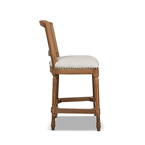 Jennifer Taylor Home Triomphe Rattan Wicker High Back Armless Counter Bar Stool, Dark Heathered Grey Linen