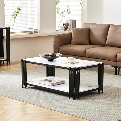 44.88 X 25.2'' Modern Coffee Table, Rectangle Simple Coffee Tables with 1-Tier Storage Shelves, Metal Center Table Minimalist Cocktail Tea Table for Living Room, Office