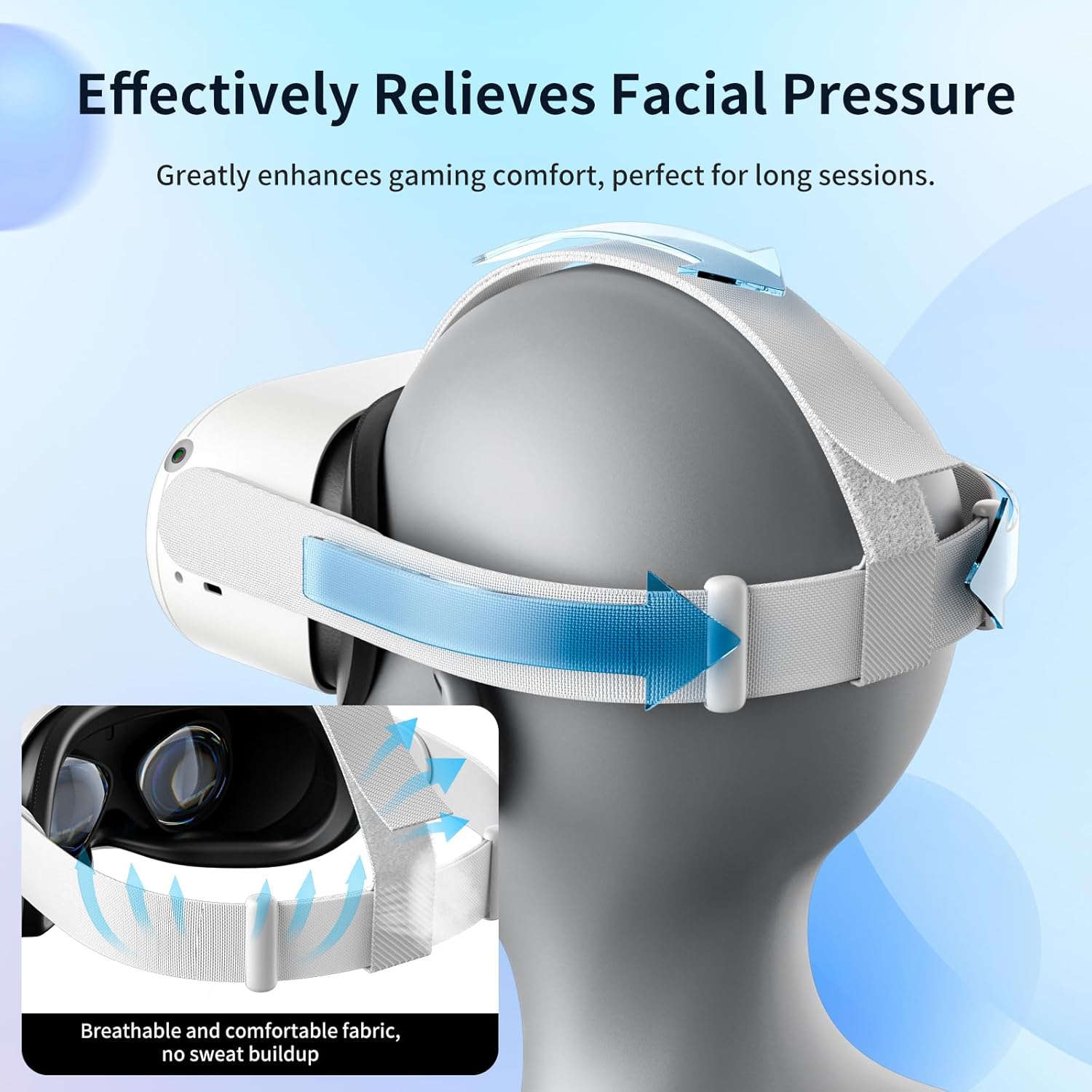 Head Strap for Oculus Quest 2, AOLION Quest 2 Head Strap, Reduces Facial Pressure for VR Headset, Adjustable Headstrap for Meta Quest 2