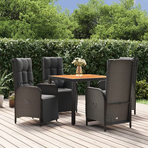 3 Piece Patio Dining Set with Cushions Black Poly Rattan, Deck dining set, Garden Table and Chairs, Outdoor Dining Ensemble for patio, garden, deck, or poolside dining and entertainment