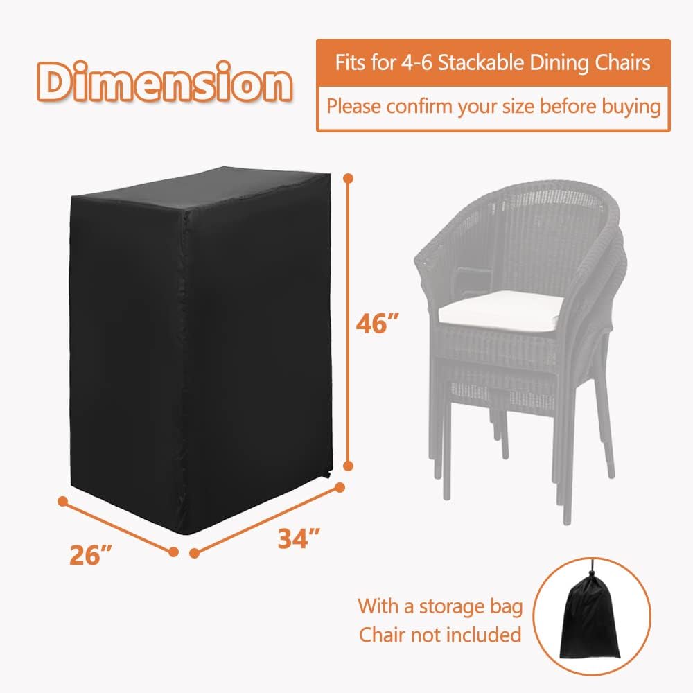 Patio Stackable Chair Cover, Garden Pool Deck Stacked Chair Waterproof Furniture Protector for 4-6 Stacks of Stools, 34