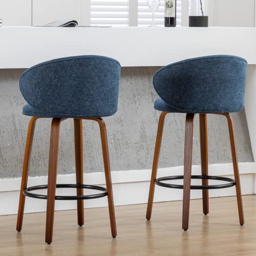Modern Bar Stools Set of 4, 26 Inch Counter Height Sherpa Barstools with Wooden Legs, Bar Chairs with Barrel Backrest for Kitchen Island Dining Room, White