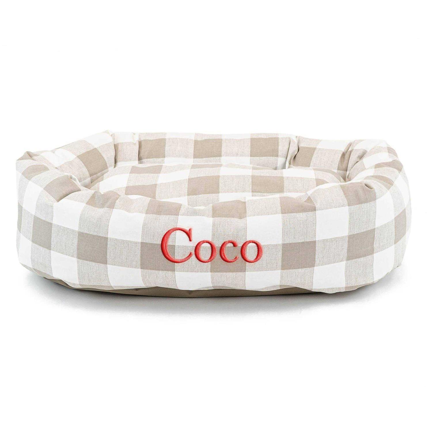 Majestic Pet Personalized Checkered Bagel Cat and Dog Bed - Pet Supplies online store