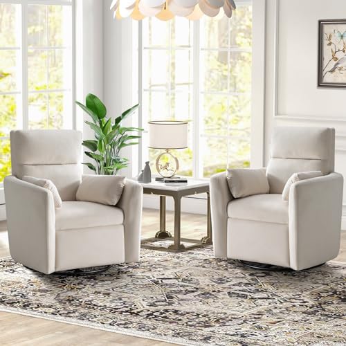 2 Pieces Swivel Accent Chair, High Back Round Arm Chair, Modern Soft Velvet Reading Chair with Two Side Pillows for Living Room, Bedroom, Gray