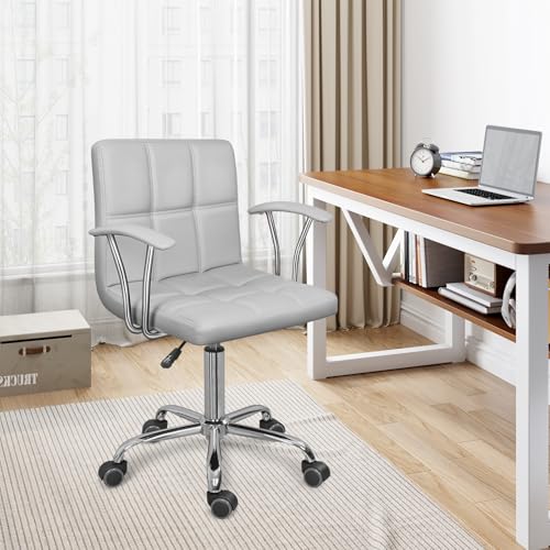 Modern Mid-Back Home Desk Armrest and Wheels Office Chair, Black