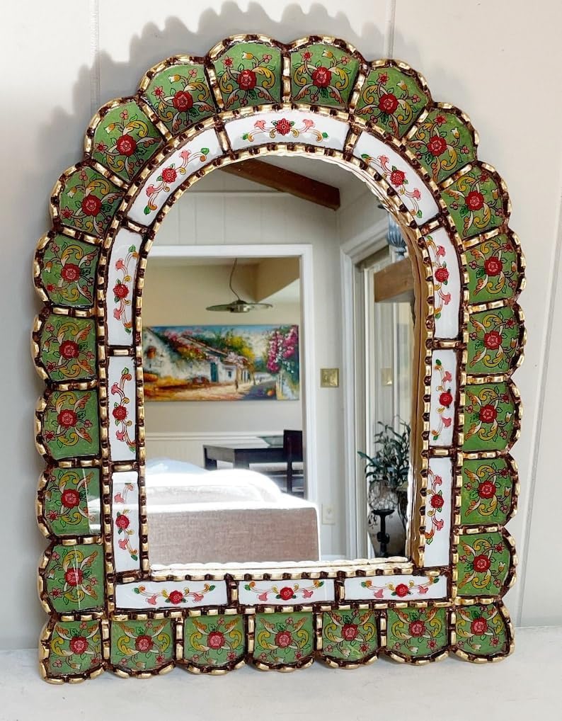 Garden Arch Mirror, Stained Glass Mirror, Green Flower Mirror, Bohemian Mirror