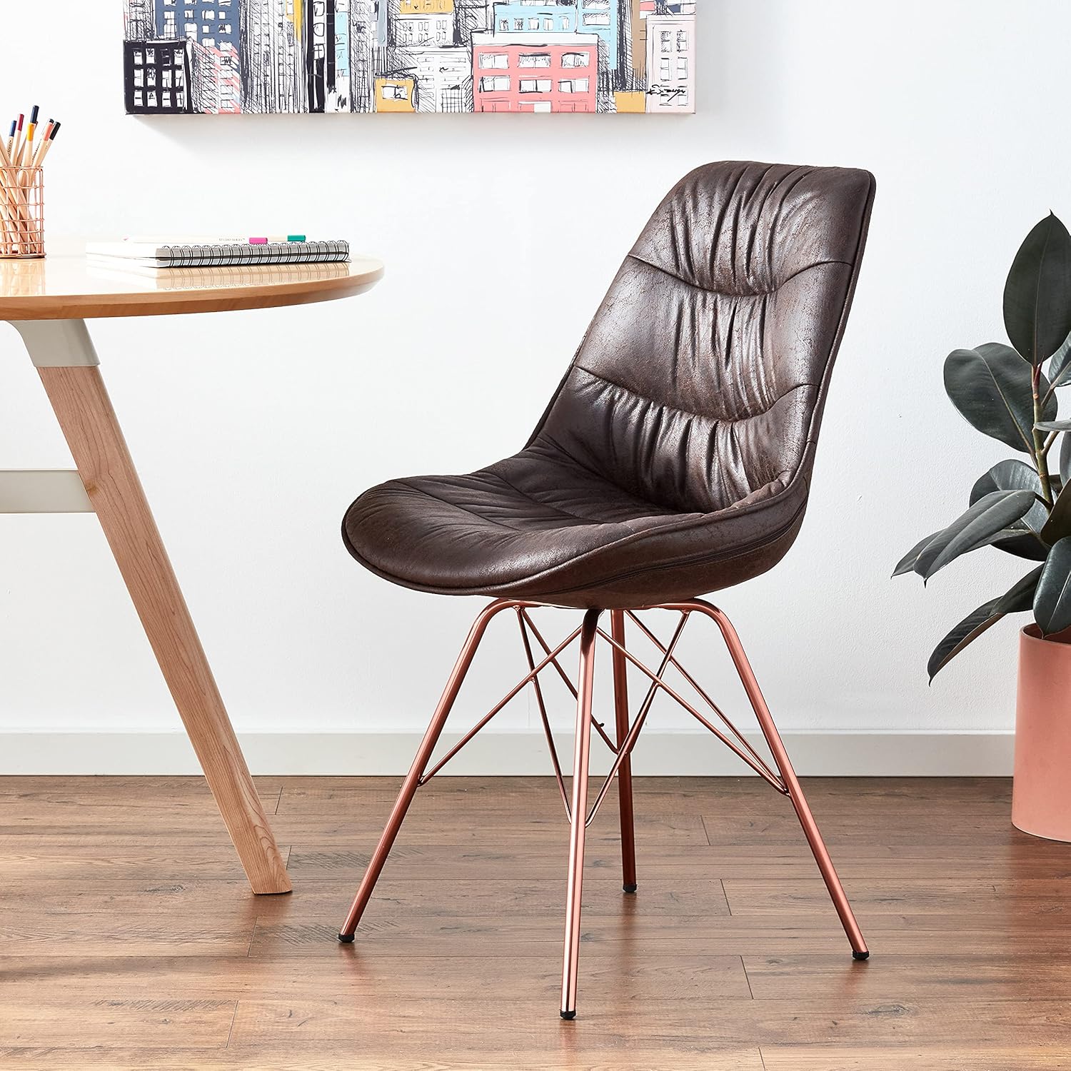 OSP Home Furnishings Langdon Faux Leather Task Chair with Rose Gold Base, Distressed Saddle