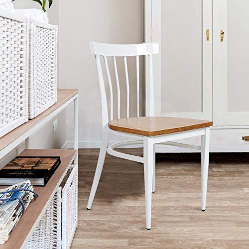 LUCKYERMORE Heavy Duty Metal Dining Chair Set of 2, Stackable Commercial Chair with Wood Seat, Metal Frame, 450lbs Capacity, for Kitchen, Restaurant, Dining Room, Fully Assembled, Ladder Back, Black