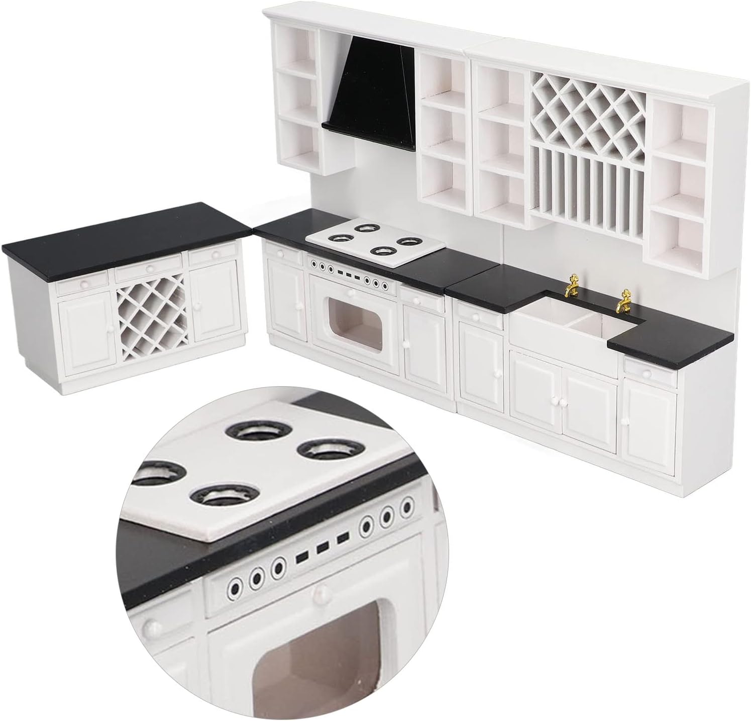 Dollhouse Kitchen Cabinet Set 1/12 Birch Wood Miniature Bar Counter for Dolls House Decoration Dollhouse Kitchen Cabinets Miniature Set Doll House Sets Furnitur