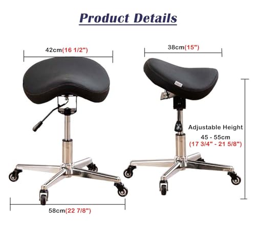 Ergonomic Saddle Chair Tilt Seats, Rolling Saddle Stool for Dental Esthetician, Home Tattoo Office Salon Seat Hydraulic Chair, 45-55 Cm Adjustable
