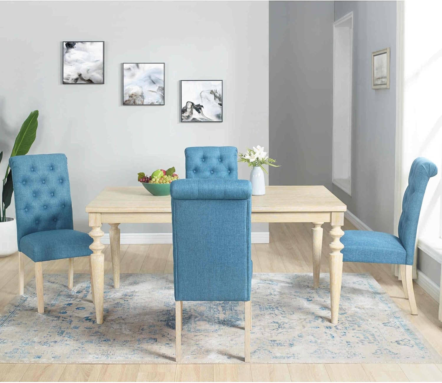 Medieval 5-Piece Solid Wood Dining Table Set with 4 Upholstered Chairs – Stylish Kitchen and Dining Room Furniture Featuring Elegant Design, Sturdy Construction, and Comfortable Seating